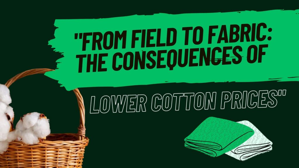 Illustration depicting the consequences of lower cotton prices on farmers, cotton mills, and consumers in the textile industry, highlighting sustainability challenges.