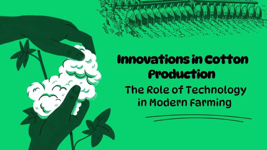 Modern cotton farming innovations, including precision farming, AI, and GM cotton, improving sustainability and efficiency in producing textiles like knitting yarn.